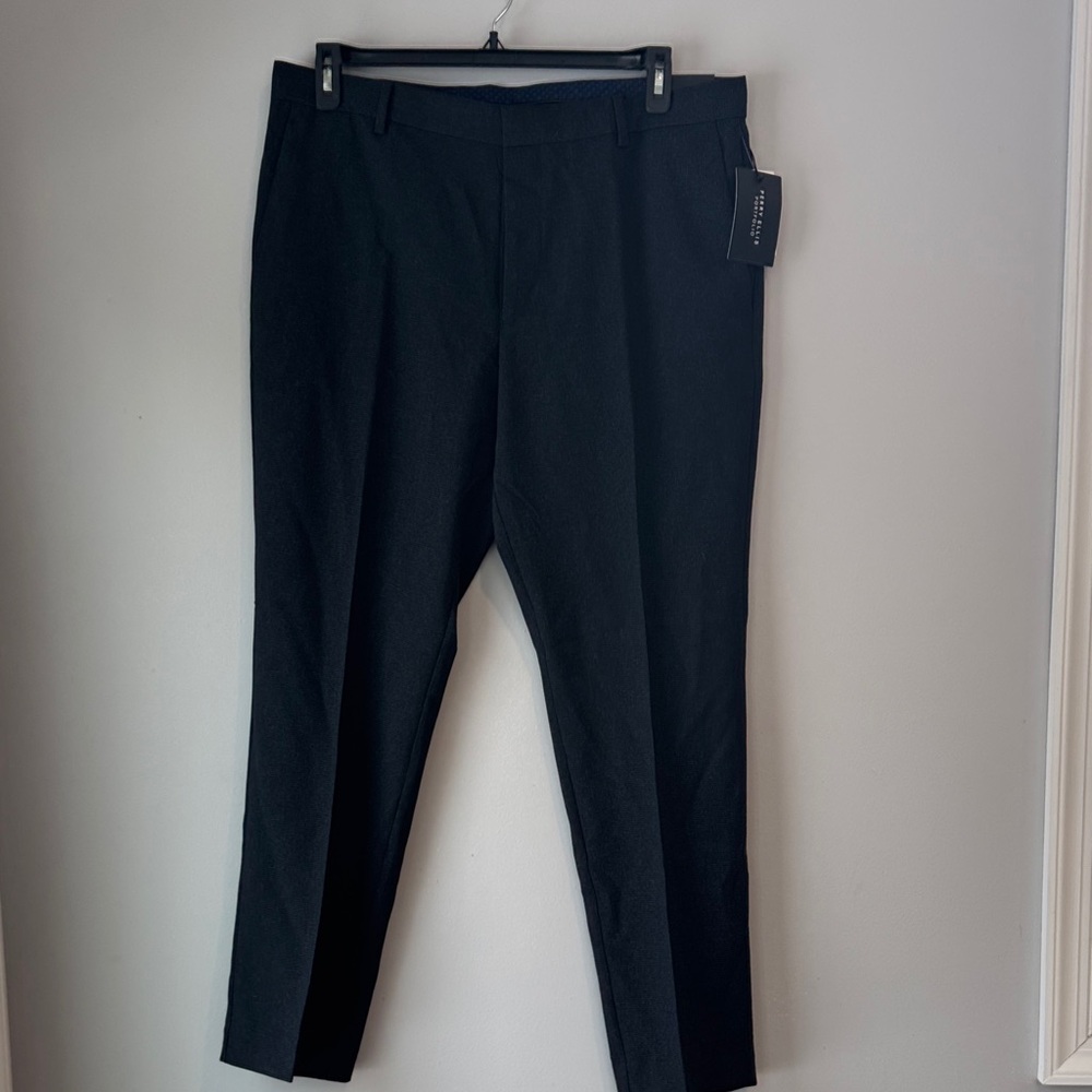 New Perry Ellis Portfolio Slim Fit Charcoal Gray Houndstooth Dress Pants 36x30
